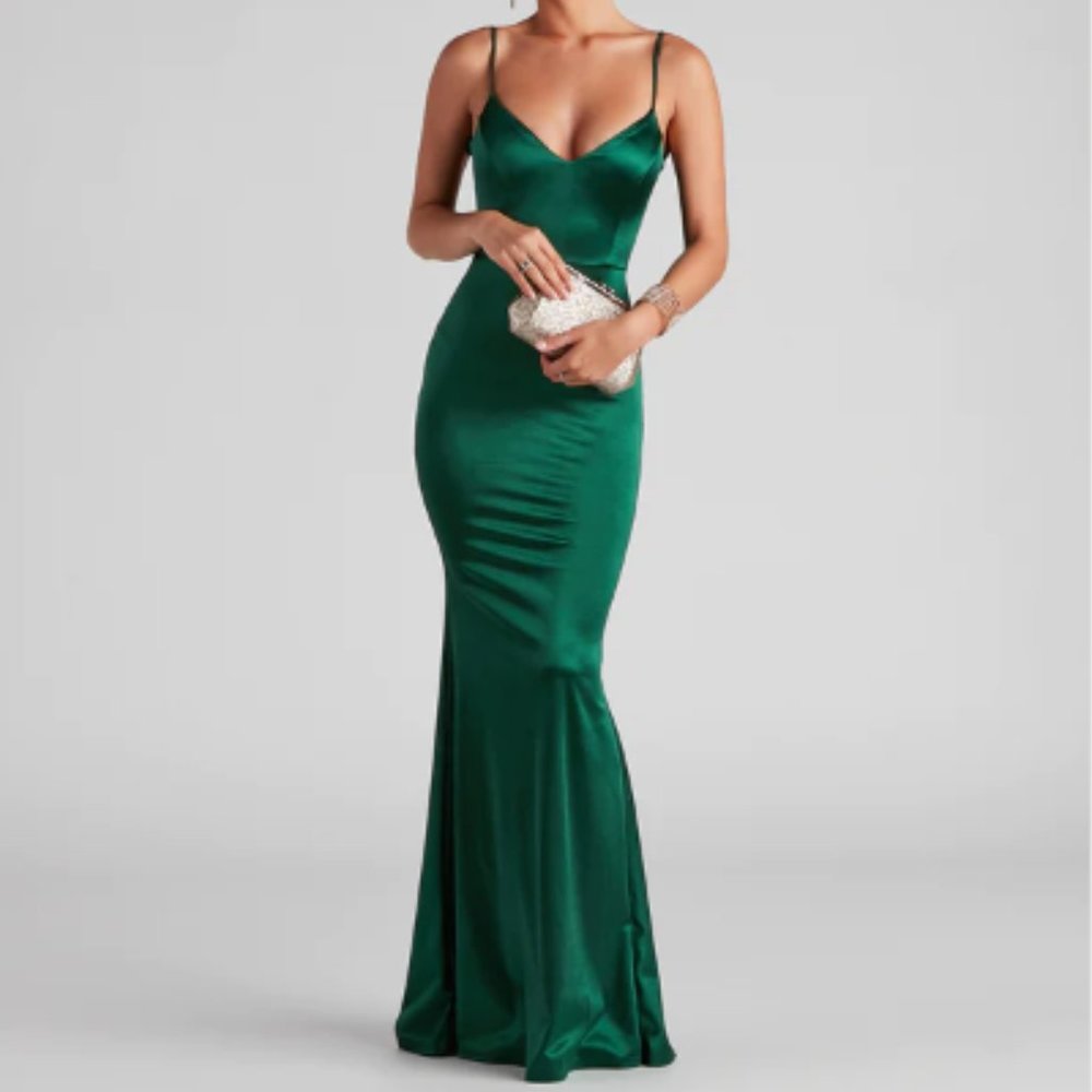 Green Satin Caged Dress
